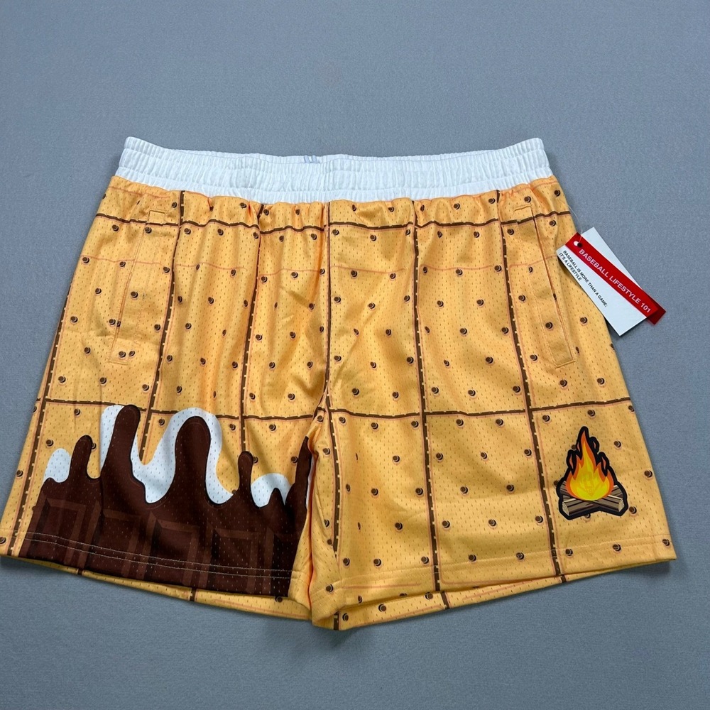 Baseball Lifestyle 101 Mens Smores Mesh Athletic‎ Shorts Graham Cracker Orange